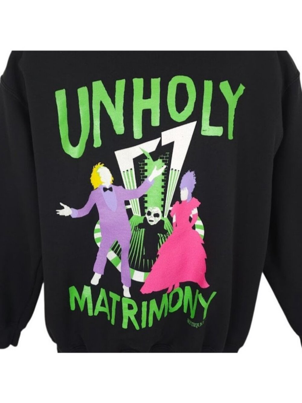 Beetlejuice Sweatshirt Mens Size Large Black Unholy Matrimony Retro Crewneck